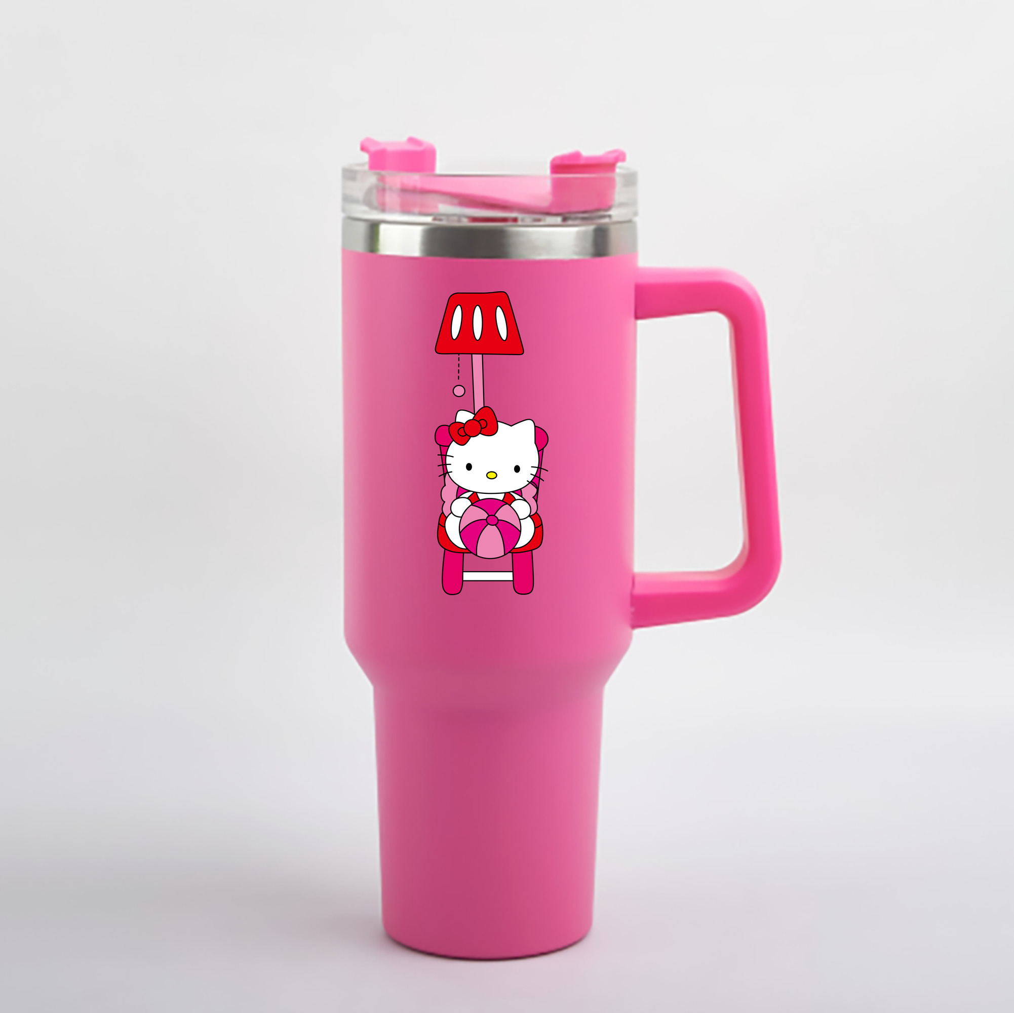 （画像用） Hello Kitty ハローキティ 1200mL車用タンブラー - クリスタルステッカー（プラスチックストロー付き）